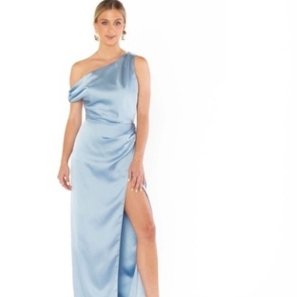 Show Me Your MuMu One-Shoulder Satin Blue Dress